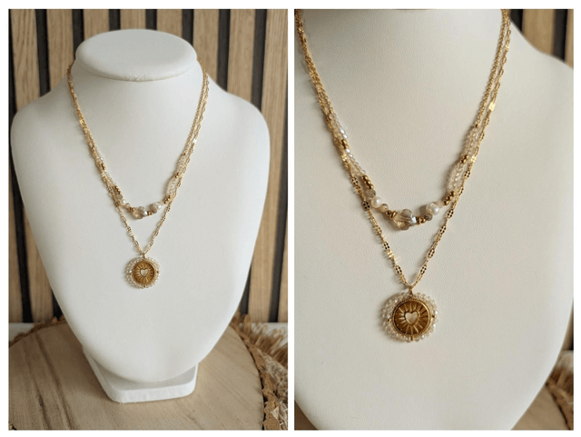 Collier  double coeur blanc 