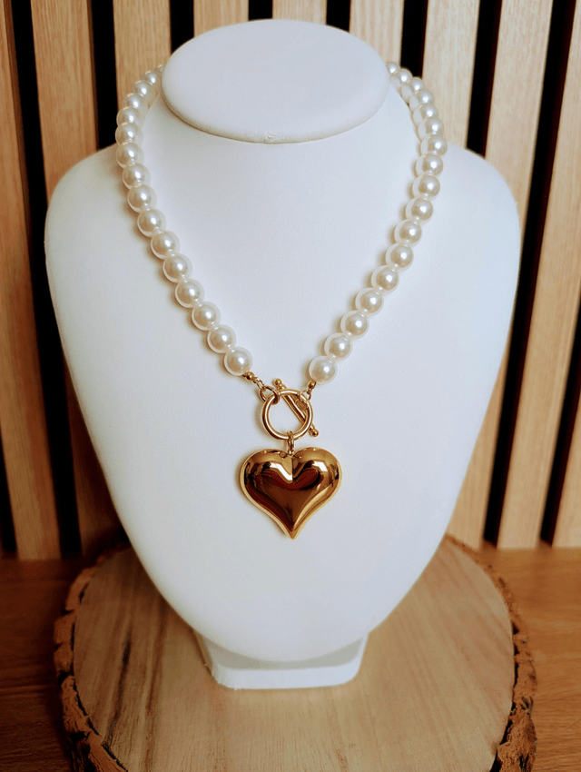 Collier coeur et perles 