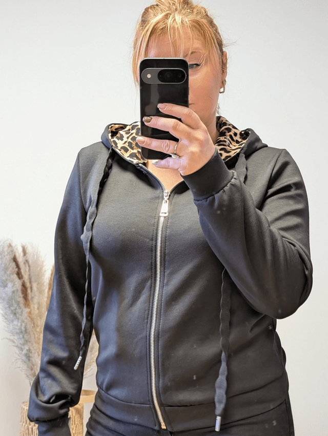 Veste capuche léopard noir TU 34/40