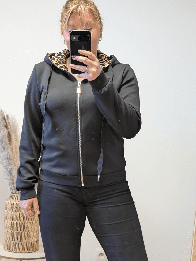 Veste capuche léopard noir TU 34/40
