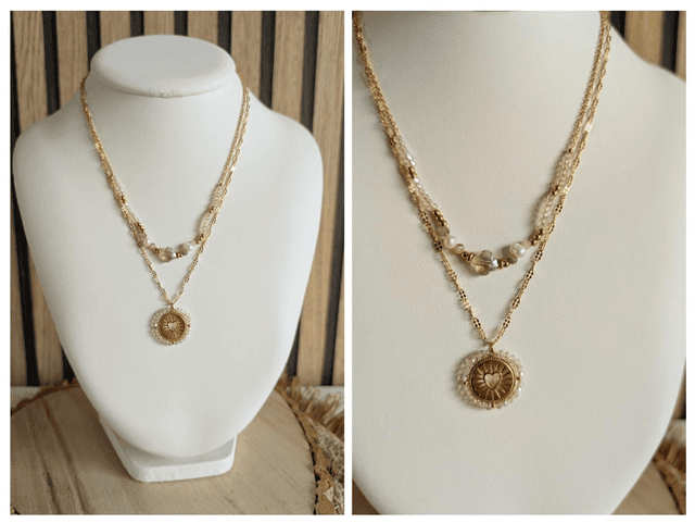 Collier  double coeur blanc 