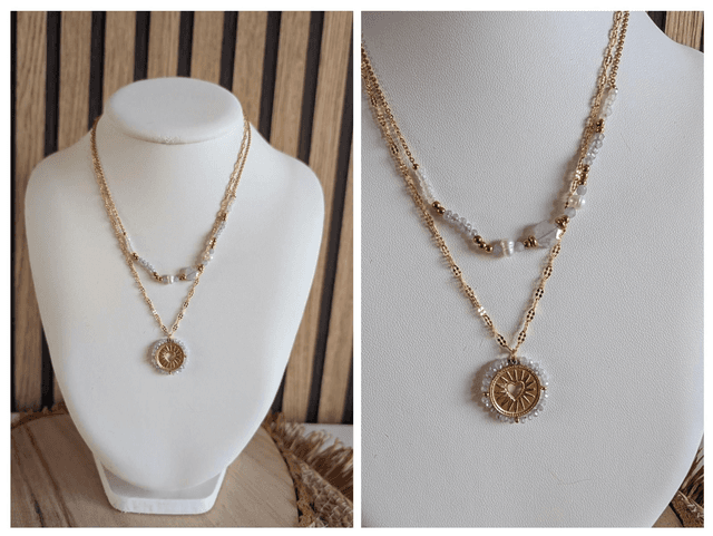 collier double coeur rose pastel 
